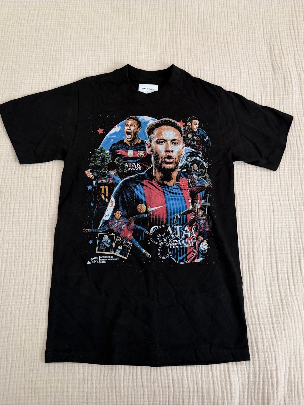 Game Changer Mens Black Neymar Barcelona Graphic Print Short Sleeve T-Shirt